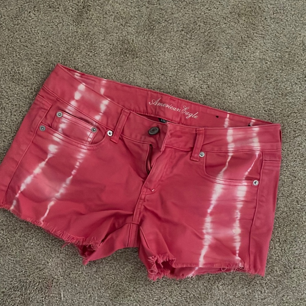 Pink and white tie dye jean shorts